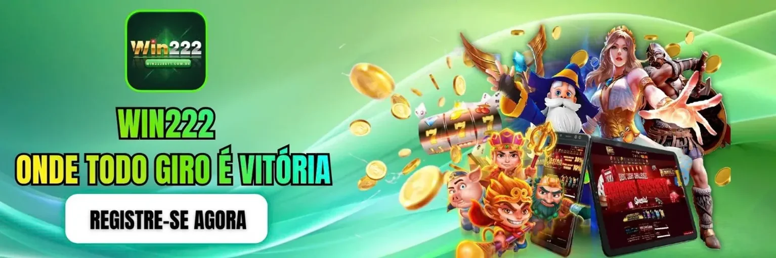 Banner promocional da Win222 com oferta de boas-vindas e chamada para registro